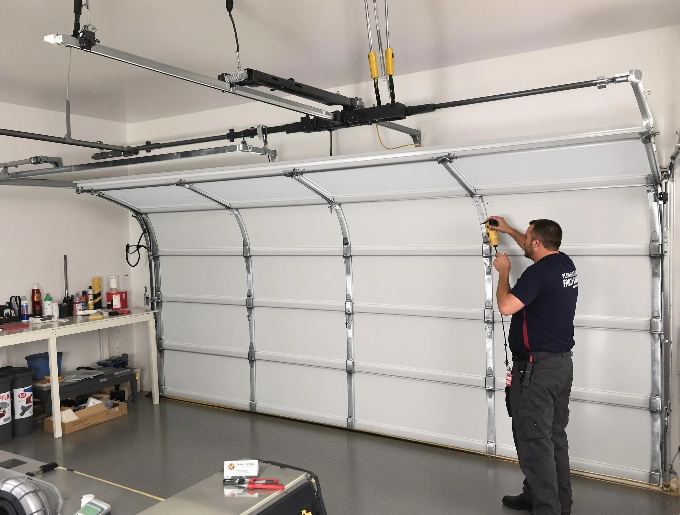Twin Lakes Garage Door Repair certified technician performing overhead door system repair in Twin Lakes