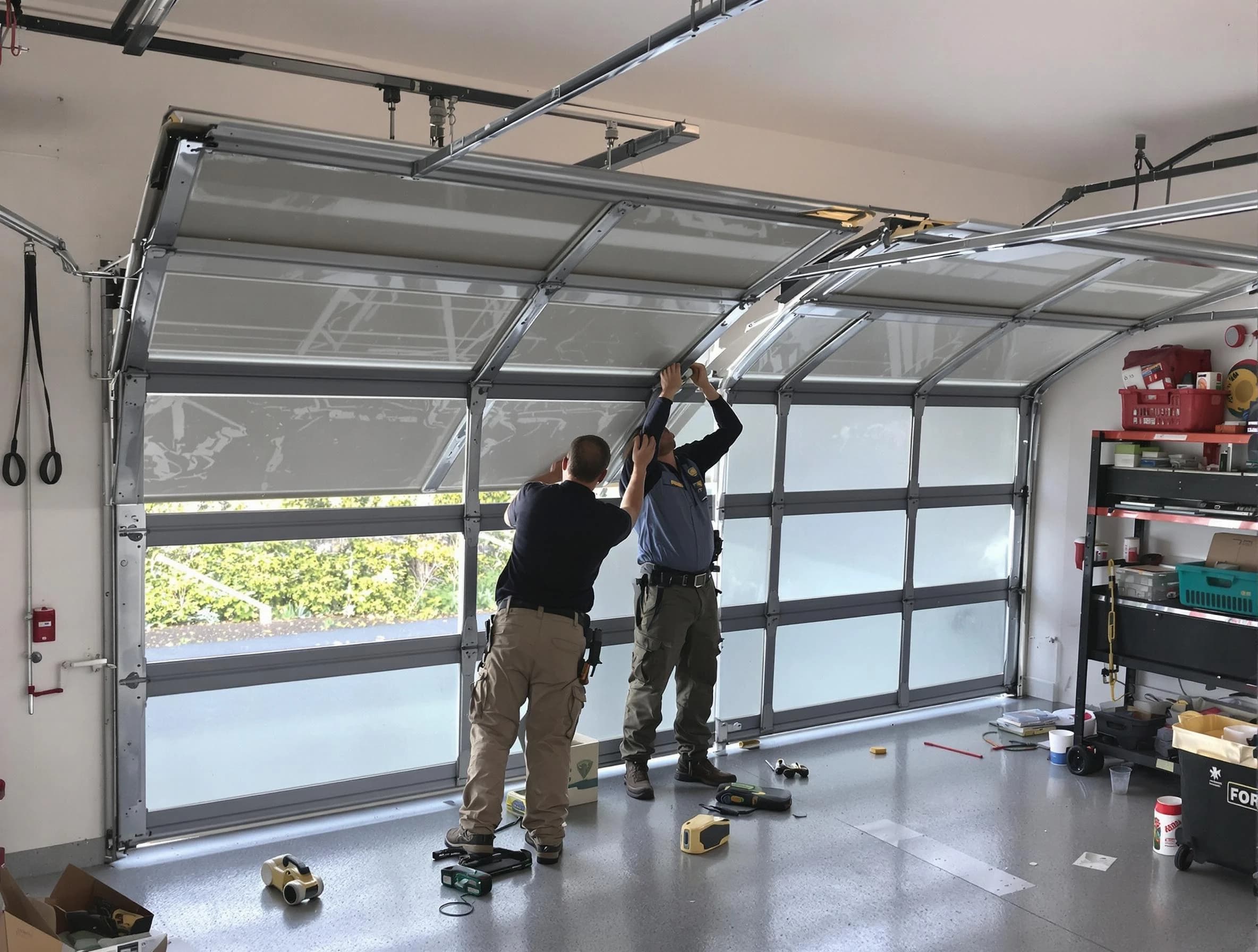 Twin Lakes Garage Door Repair expert performing precise panel replacement on Twin Lakes garage door