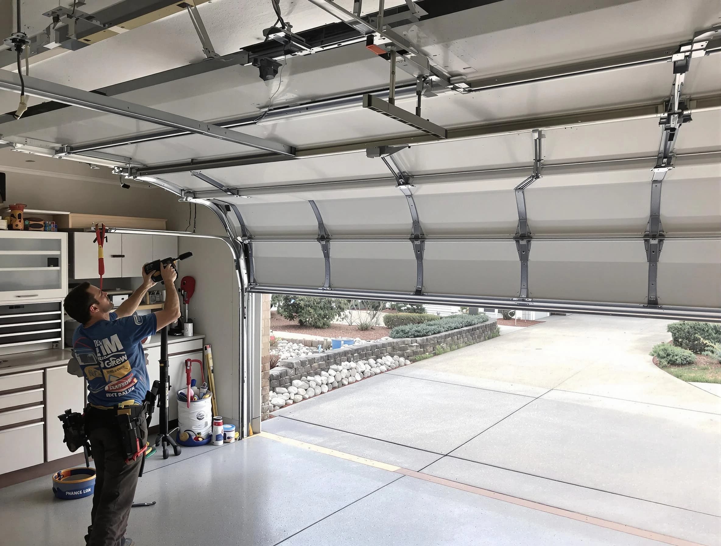 Garage door track repair service by Twin Lakes Garage Door Repair in Twin Lakes