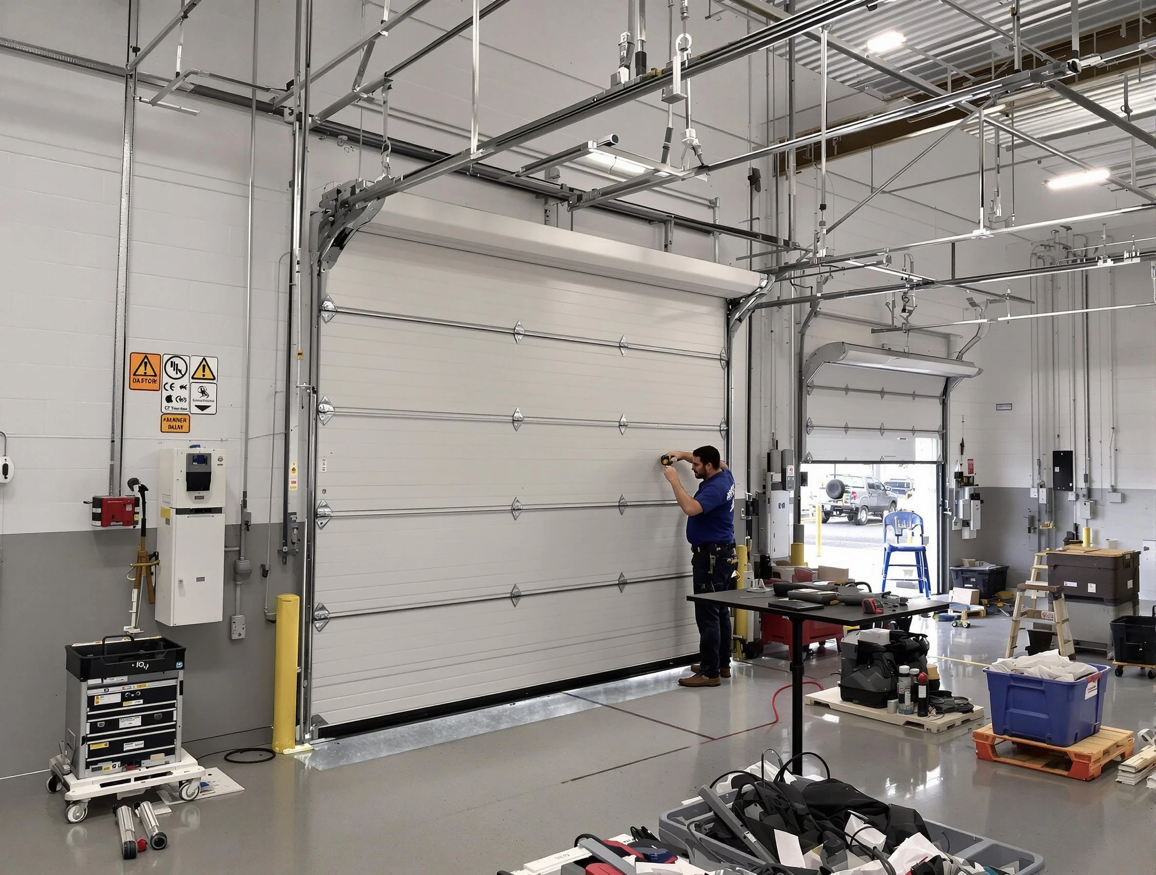 Commercial garage door repair being performed by Twin Lakes Garage Door Repair expert in Twin Lakes