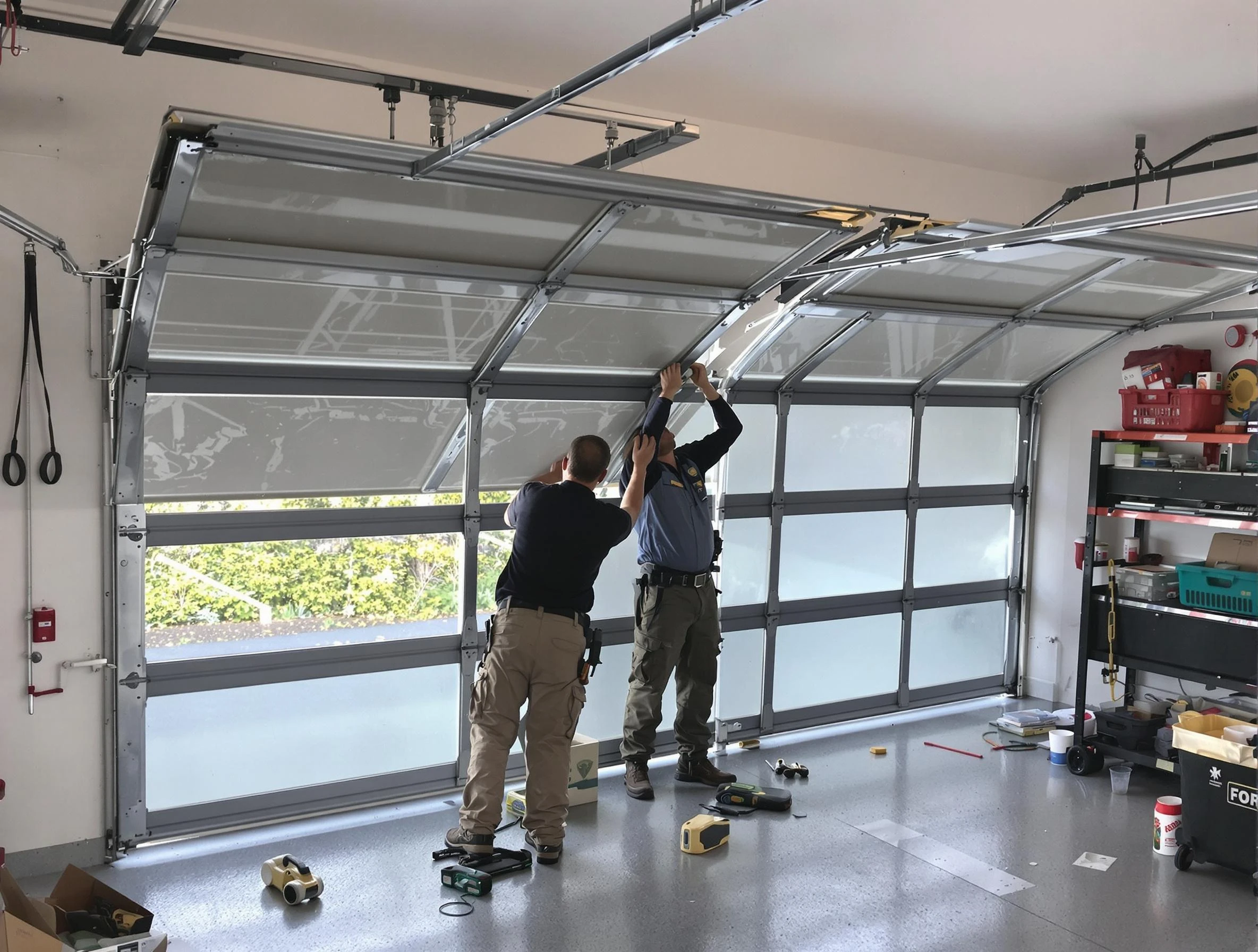 Twin Lakes Garage Door Repair expert performing precise panel replacement on Twin Lakes garage door