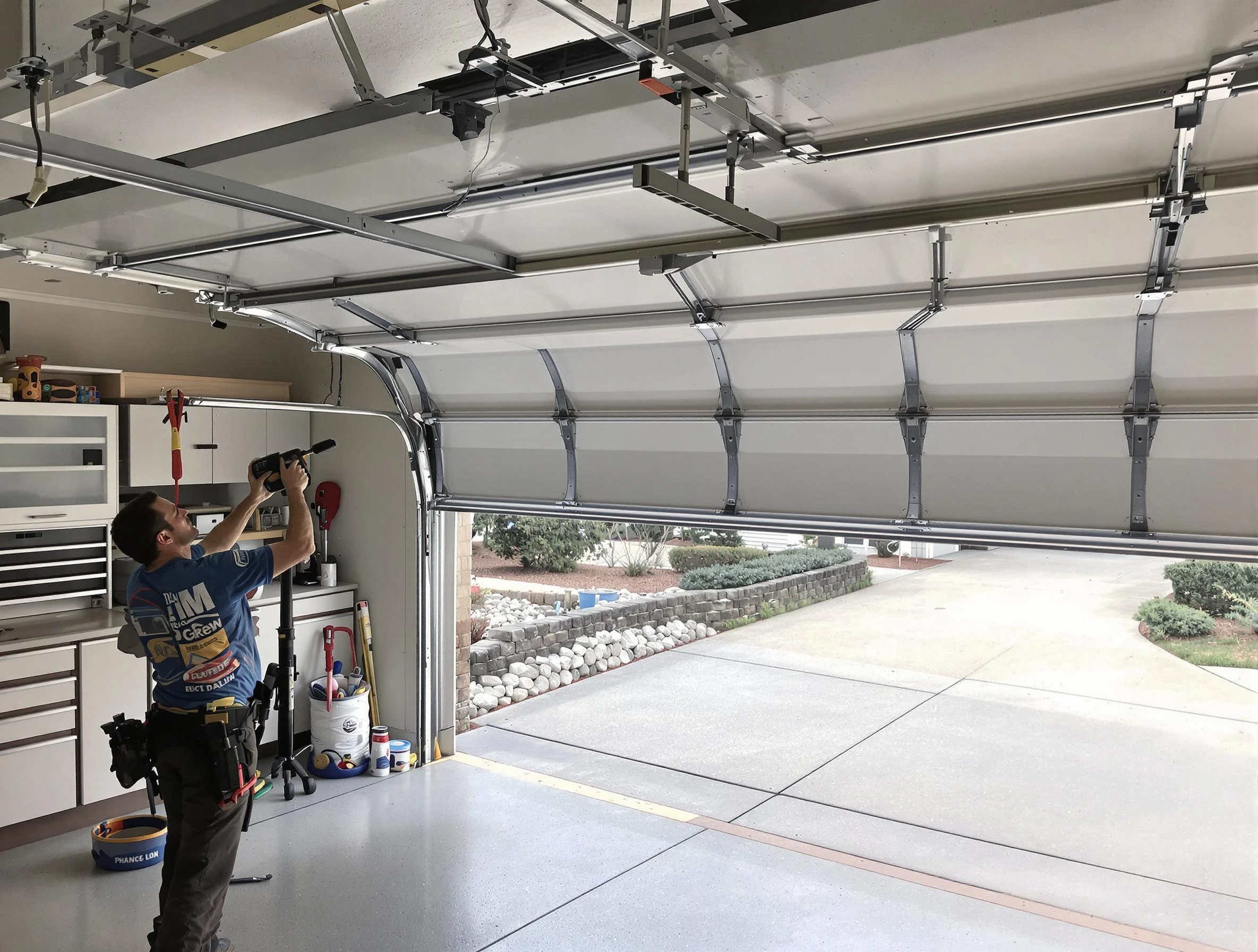 Garage door track repair service by Twin Lakes Garage Door Repair in Twin Lakes